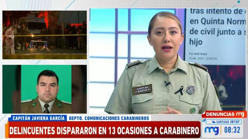 La capitán de Carabineros se emocionó al hablar del asesinato del funcionario Emanuel Sánchez, baleado anoche en la comuna de Quinta Normal.