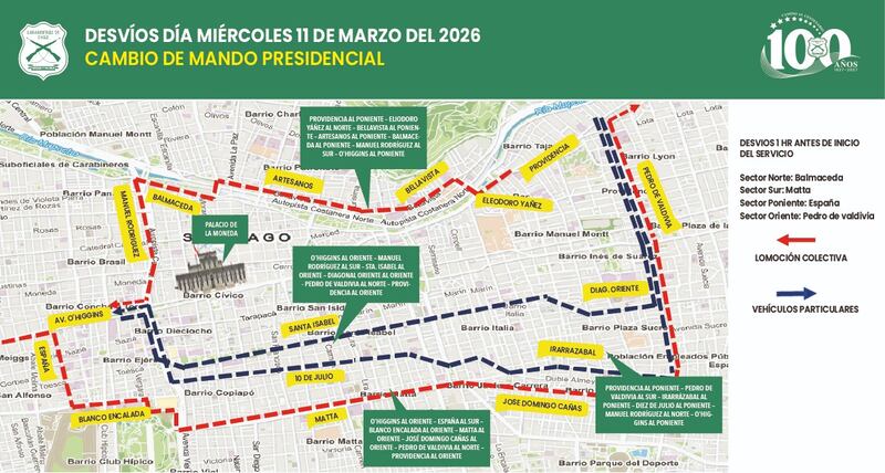 Carabineros informó de los cortes de tránsito por las actividades del cambio de mando 2026
