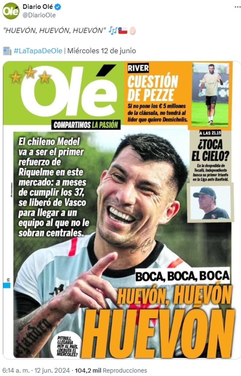 La prensa deportiva transandina entregó los detalles del regreso de Gary Medel a Boca Juniors.