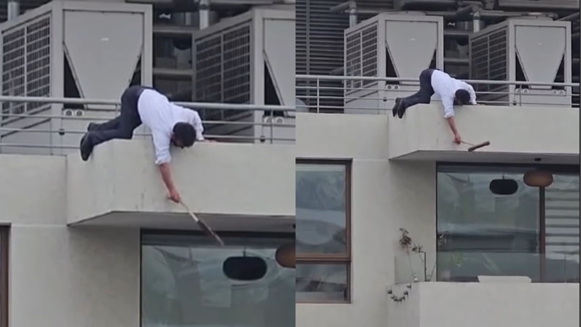“Inteligencia y miedo a morir al parecer son dos cosas que no tiene”: Hombre colgando en balcón en un edificio de Las Condes generó una ola de comentarios en redes sociales