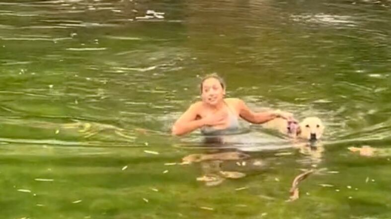 Joven se lanzó a laguna a salvar a su perro