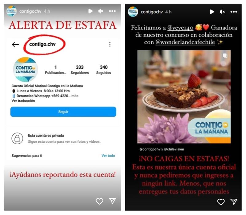 Desde la propia cuenta oficial de "Contigo en la mañana" pidieron denunciar a la cuenta que los plagió para estafar en redes sociales.