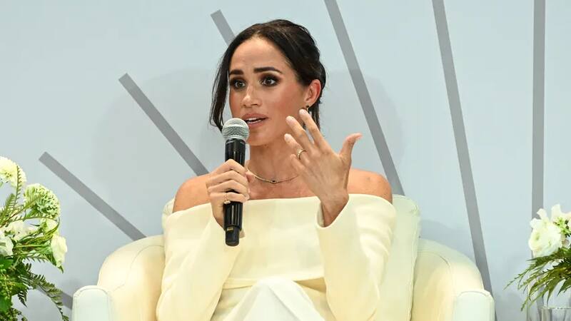 A atriz e Duquesa Meghan Markle em evento sobre saúde mental em Nova York — Foto: Getty Images