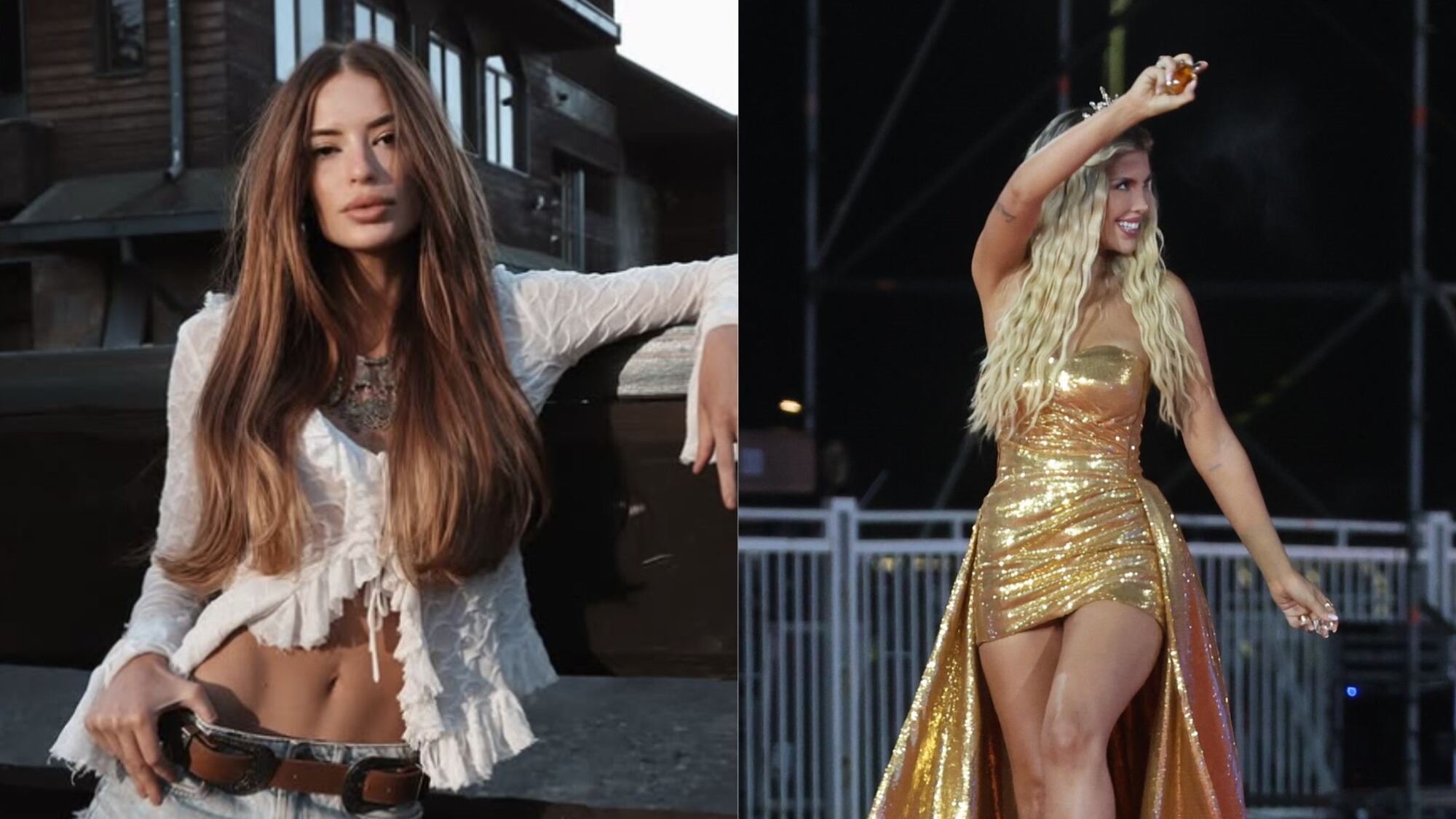 Julia Fernandes (Instagram) y Coté López en Gala de Viña (Agencia Uno)