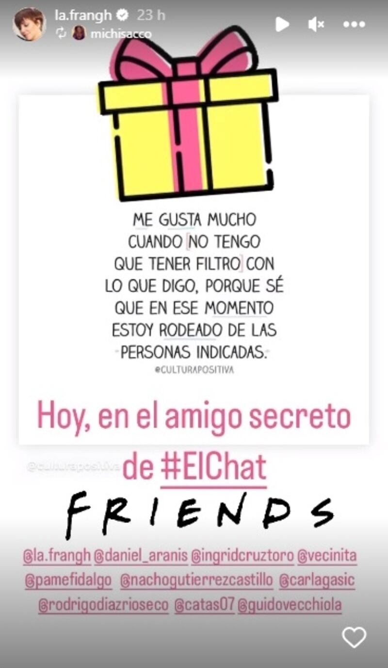 La animadora de televisión es la creadora, según contó Rodrigo Díaz, del grupo de famosos que participan cada año en el tradicional "amigo secreto".