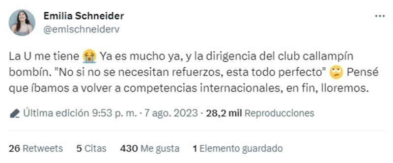 La diputada, fanática declarada del cuadro azul, lamentó la nueva derrota de su equipo en el Campeonato Nacional.