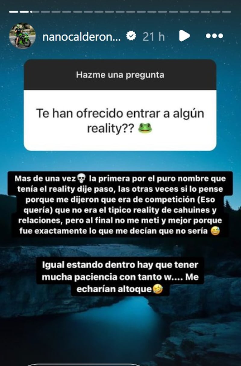 Historia de Instagram Nano Calderón