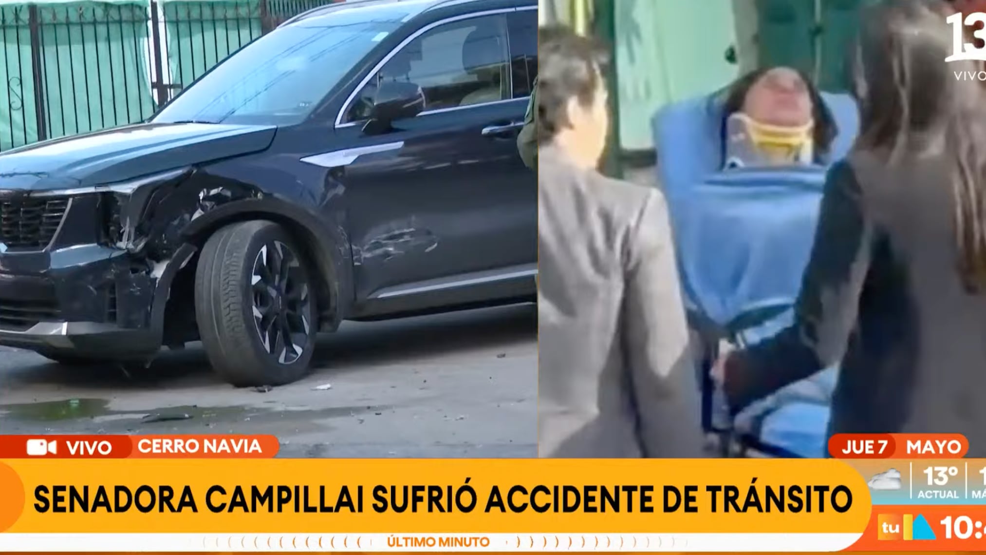 La senadora Fabiola Campillai fue sacada en camilla tras sufrir un accidente de tránsito