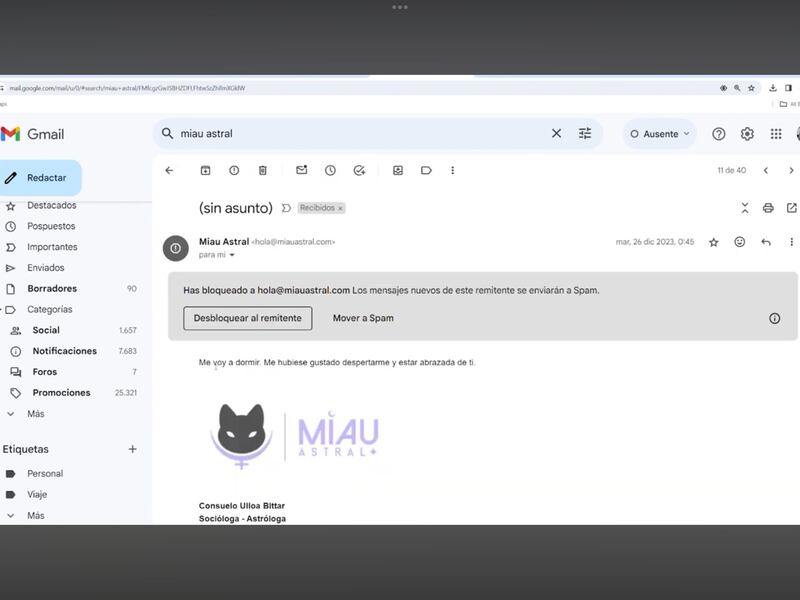 Correos de Miau Astral | Fuente: X