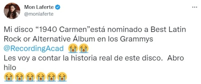 Mon Laferte reveló a sus seguidores de redes sociales el origen de su disco nominado a los Premios Grammys.
