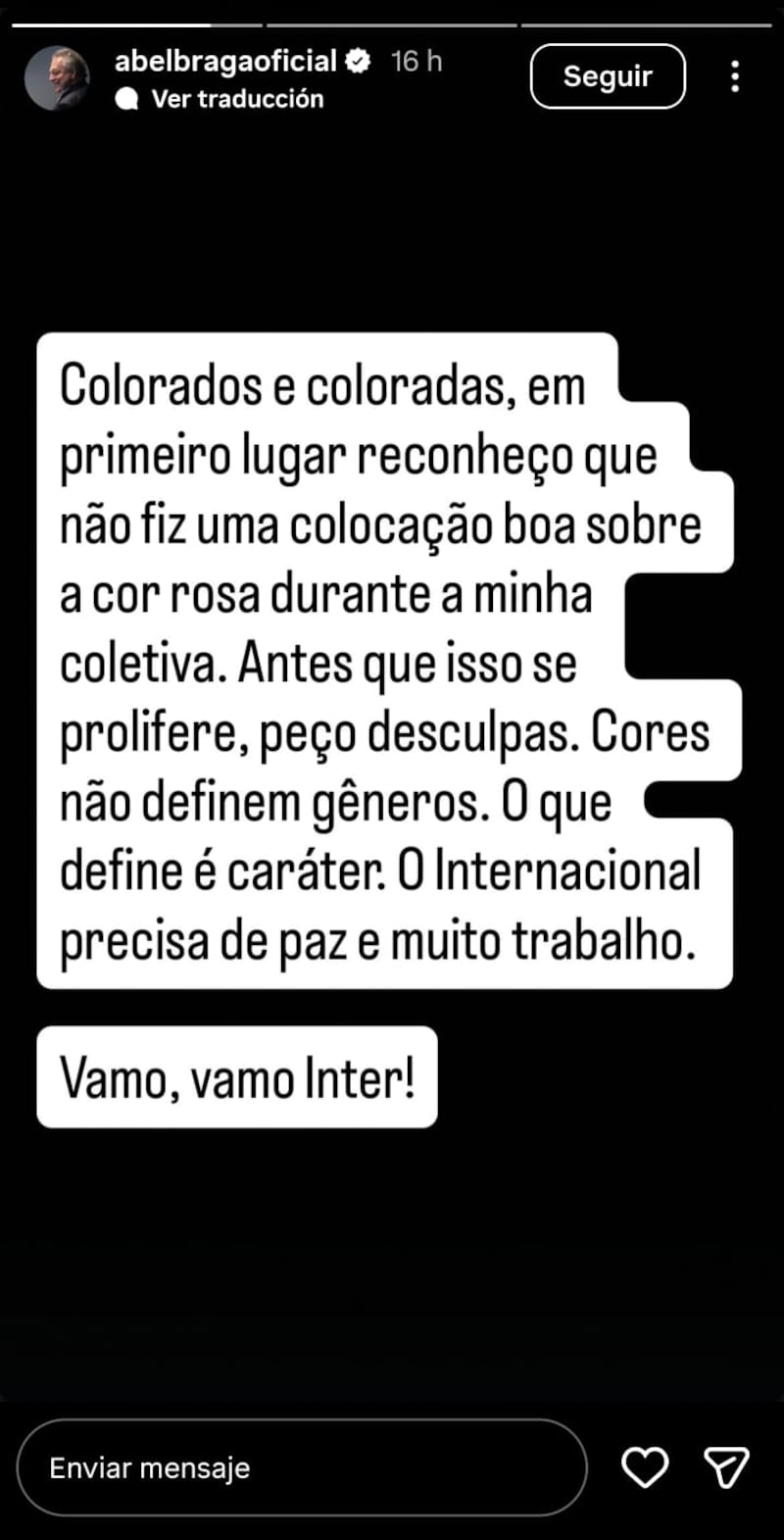 La disculpa de Braga reconoció que “los colores no definen géneros”, aunque no logró frenar el impacto mediático.