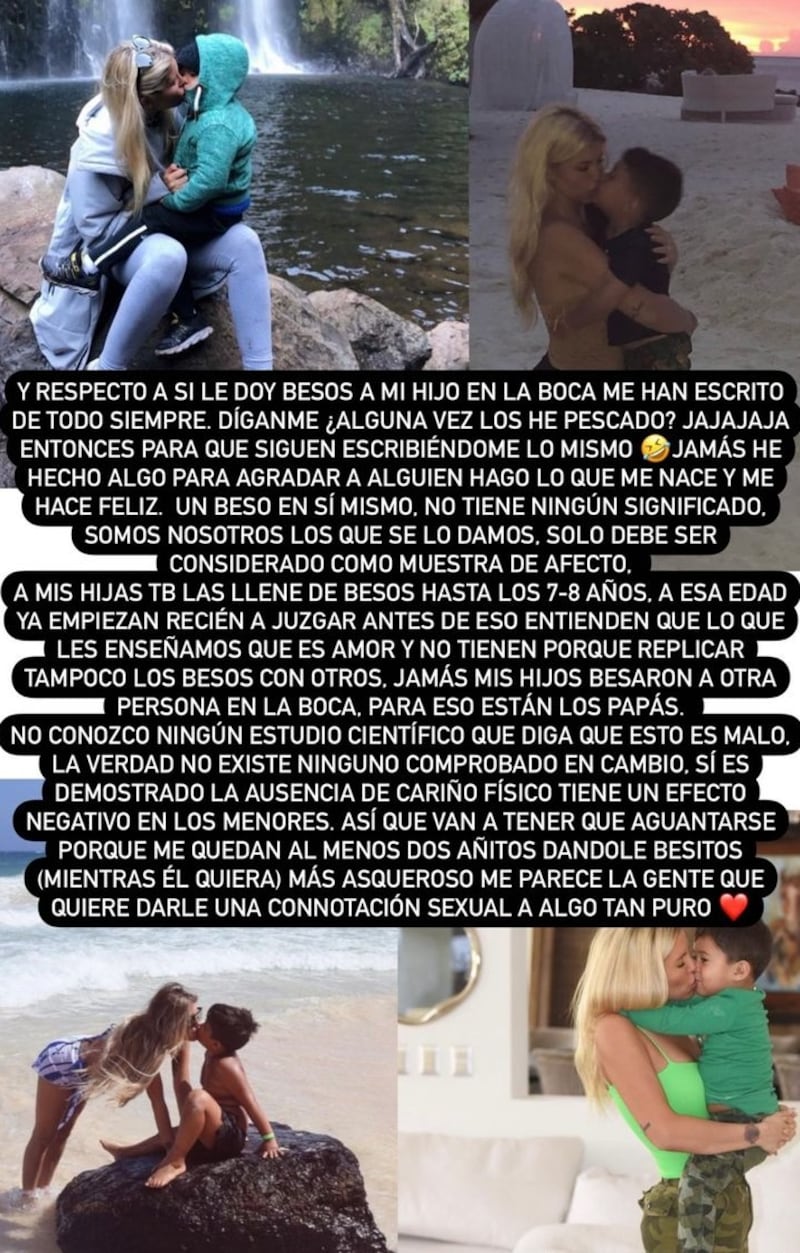 La influencer respondió a quienes le criticaron besar a su hijo.