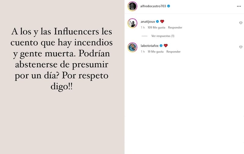 El galardonado actor acusó de egoístas a los influencers chilenos al querer figurar en sus redes sociales por los incendios forestales.