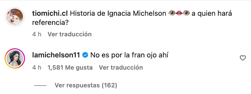 Comentario de Ignacia Michelson | Fuente: Instagram