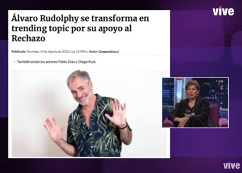 La actriz aseguró que no le llamó la atención que Álvaro Rudolphy sea favorable a la opción "Rechazo".