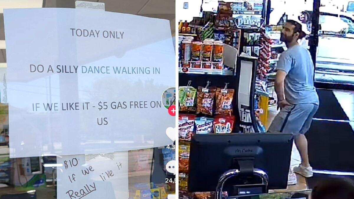 Clientes bailando en estación de servicio