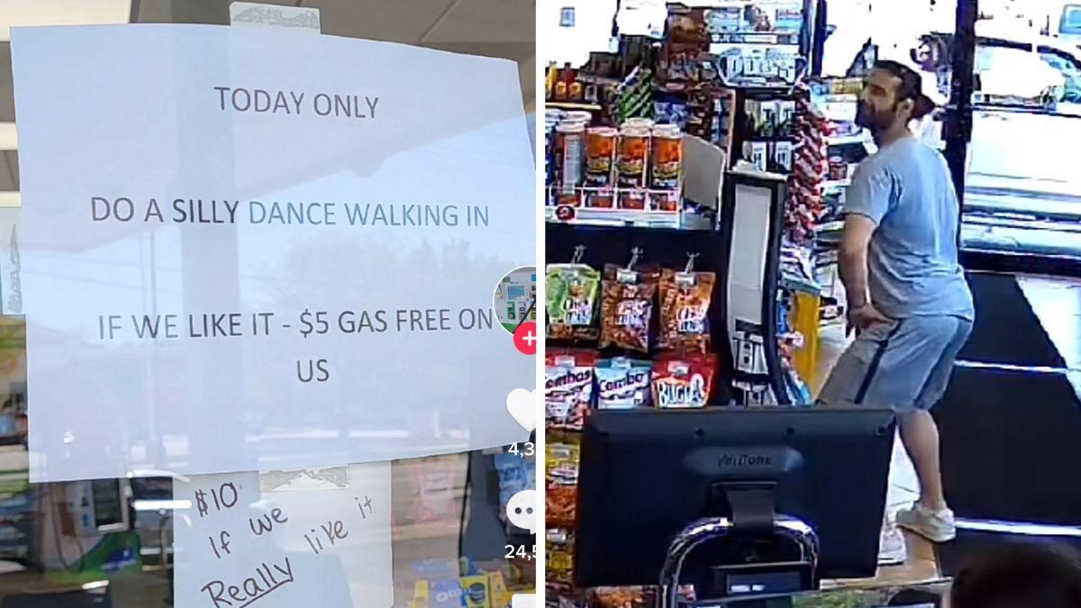 Clientes bailando en estación de servicio