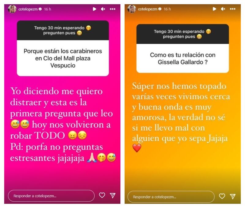 Coté López contó en sus historias de Instagram detalles del robo que sufrió su tienda y su actual relación con Gissella Gallardo.