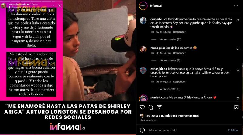 Instagram Infama, pantallazo posteo de Arturo Longton
