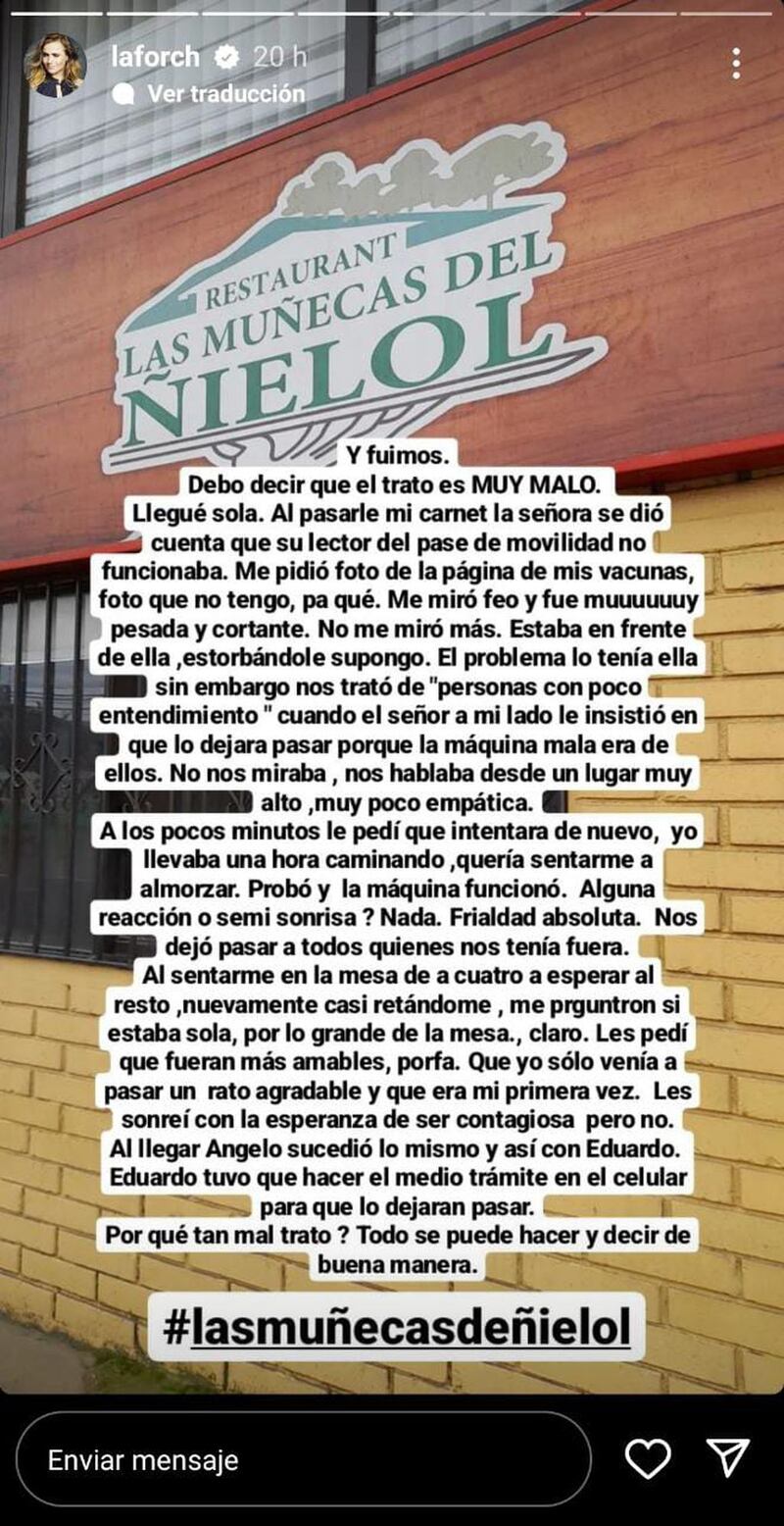 “¿Por qué tan mal trato?”: La mala experiencia de Amaya Forch en restaurante de Temuco
