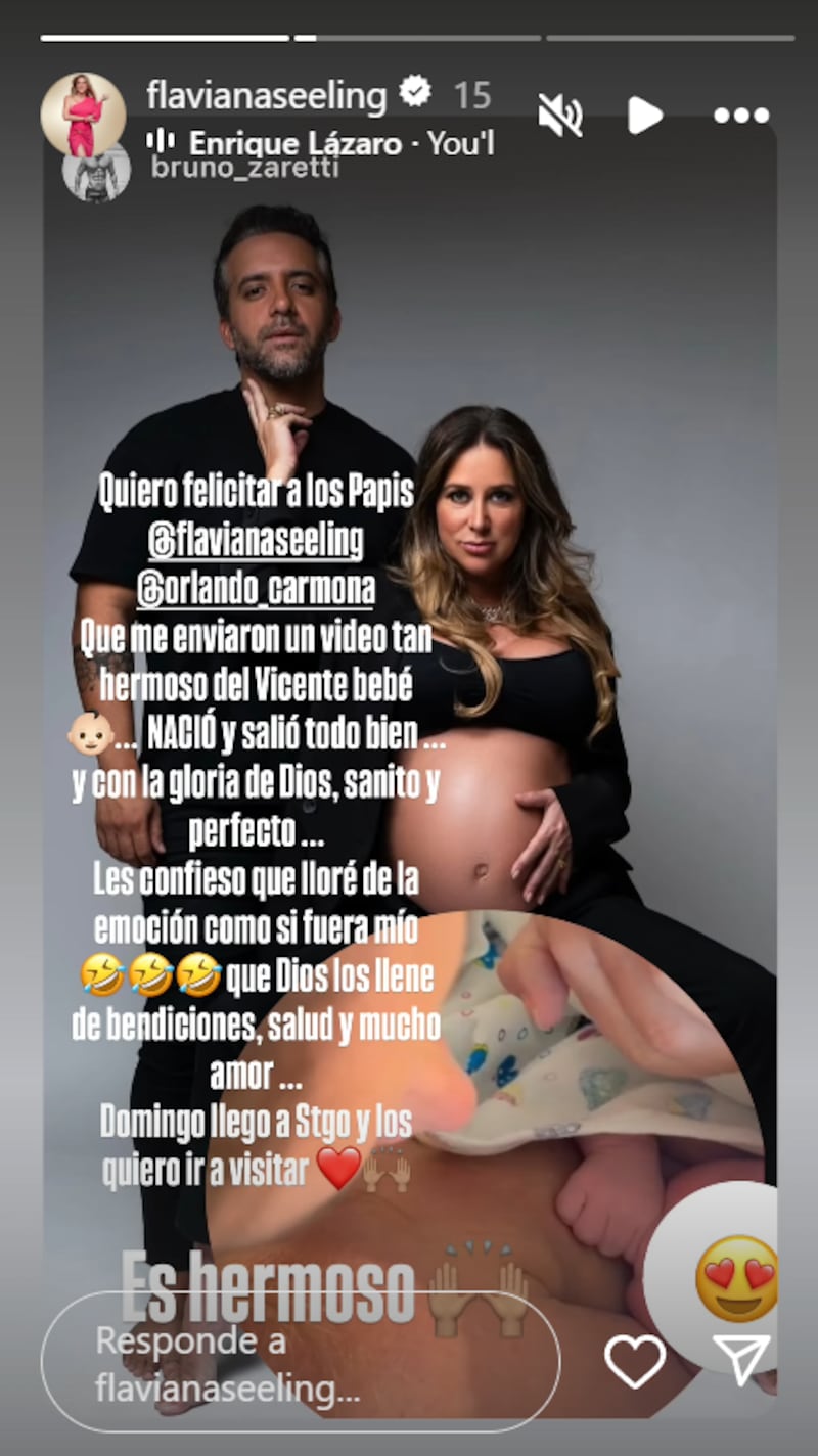Historia sobre el nacimiento del hijo de Flaviana Seeling | Fuente: Instagram @flavianaseeling