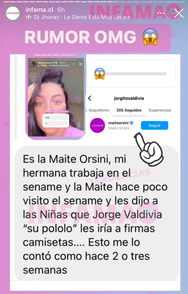 Supuesta relación entre Mago Valdivia y Maite Orsini. Imagen de Infama.cl
