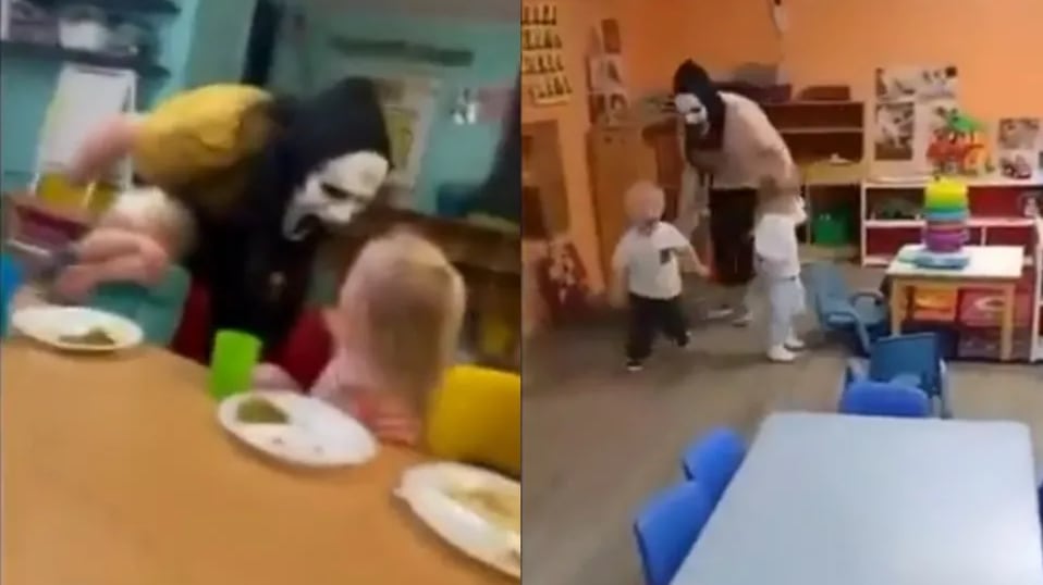 Empleada de guardería asustó a niños con una máscara de Scream.