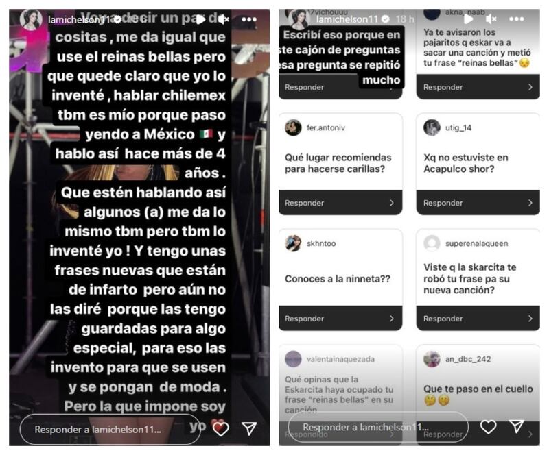 Michelson aseguró en sus redes sociales que una de las frases de la nueva canción de Eskarcita es propiedad intelectual suya.