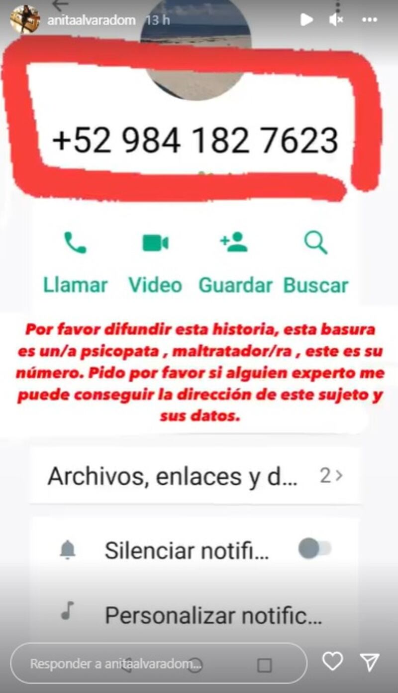 Anita Alvarado denunció esta semana en sus redes sociales el número de un sujeto que, según ella, la ha acosado.
