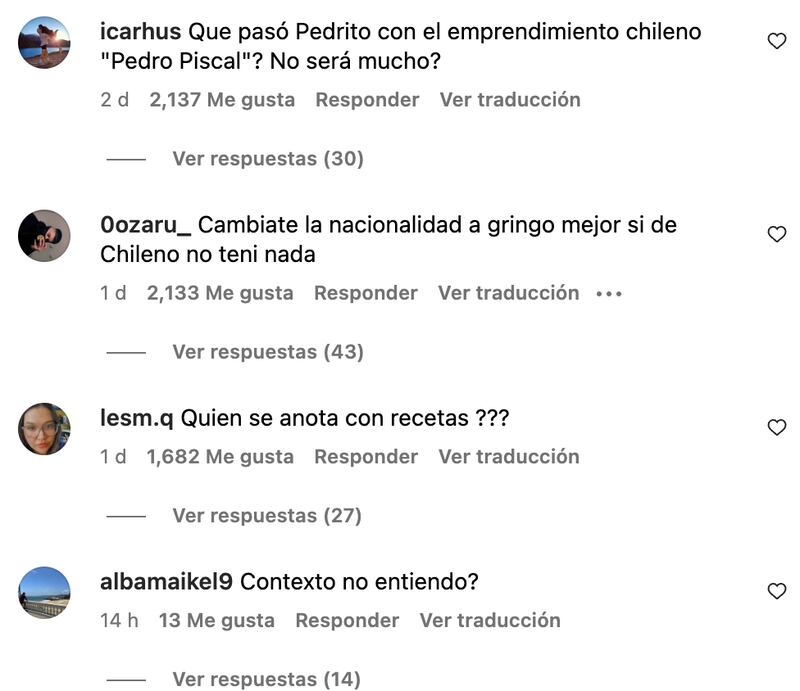 Comentarios sobre Pedro Pascal | Fuente: Instagram