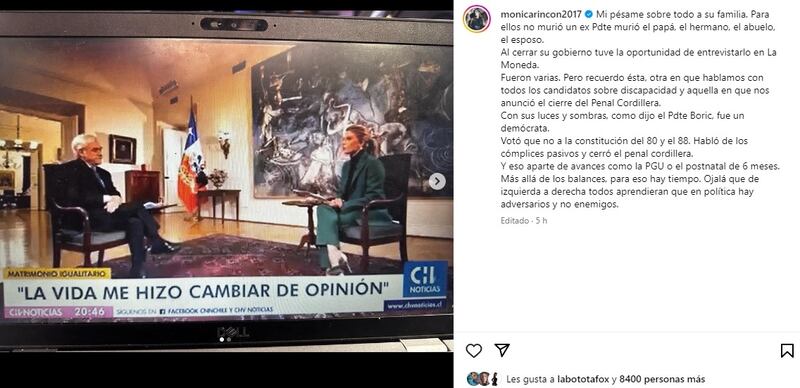 La periodista publicó su reflexión respecto de la muerte del expresidente en sus redes sociales.
