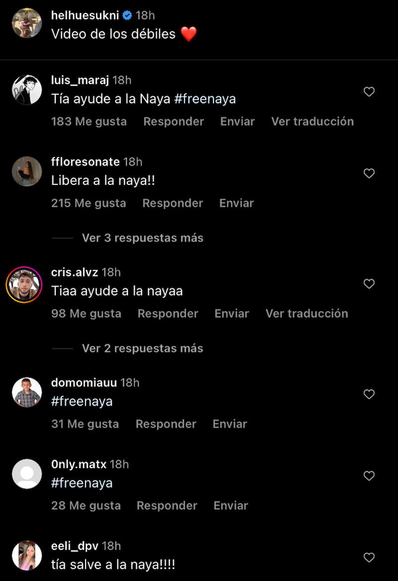 Campaña #FreeNaya en Instagram de Helhue Sukni