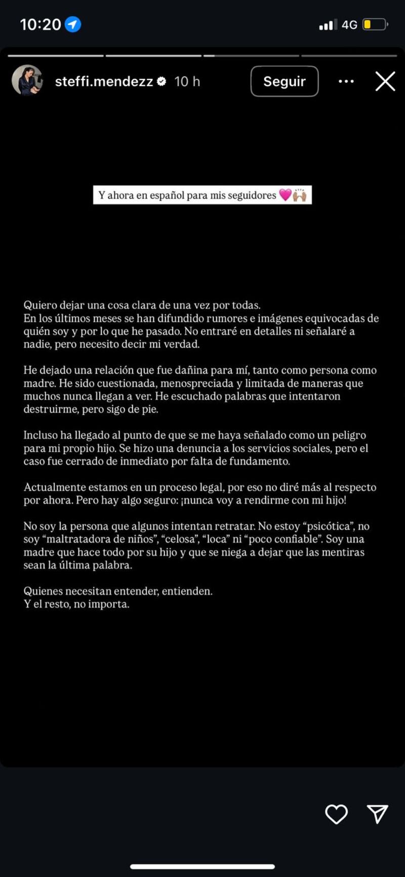 Steffi Méndez publicó un mensaje en sus historias de Instagram