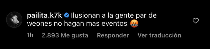 Comentario de Pailita | Fuente: Instagram