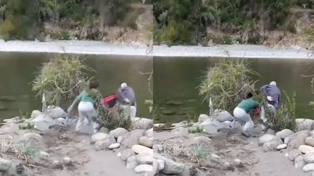 Adulto mayor empujado a un río en Linares | Captura: X (Twitter)
