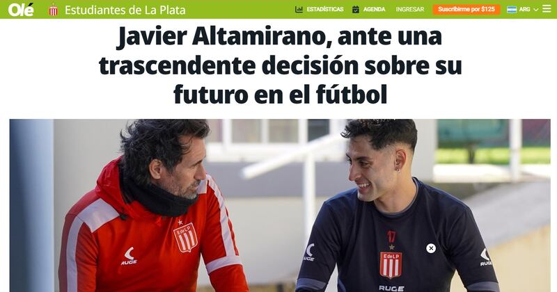 Medios transandinos dieron cuenta de la posibilidad que Altamirano decida retirarse del fútbol debido a sus afecciones de salud.