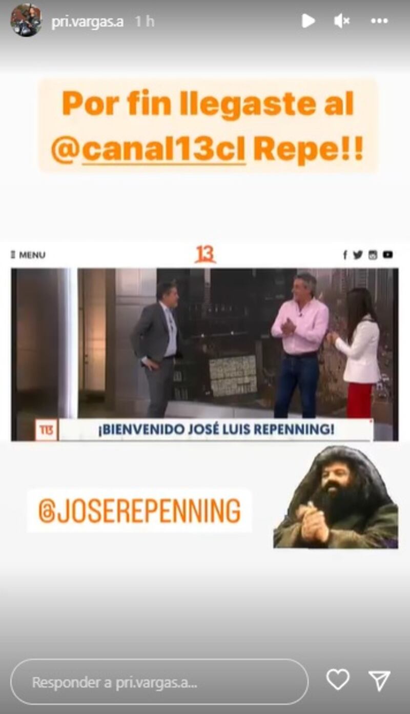 Priscilla Vargas publicó la llegada de José Luis Repenning a Canal 13.