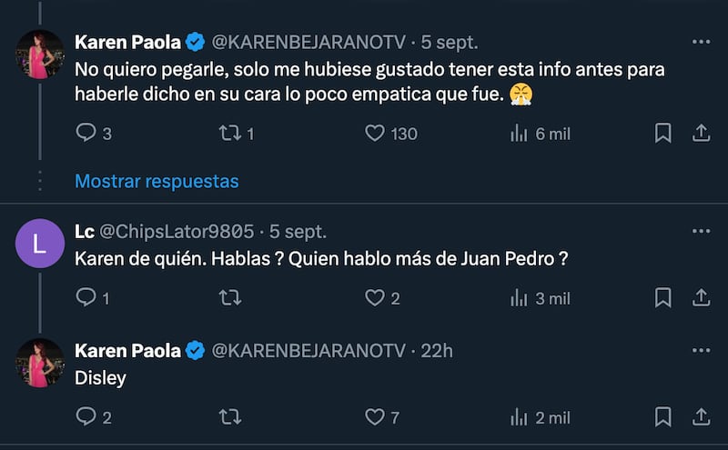 Karen Paola contra Disley Ramos | Fuente: X de @KARENBEJARANOTV