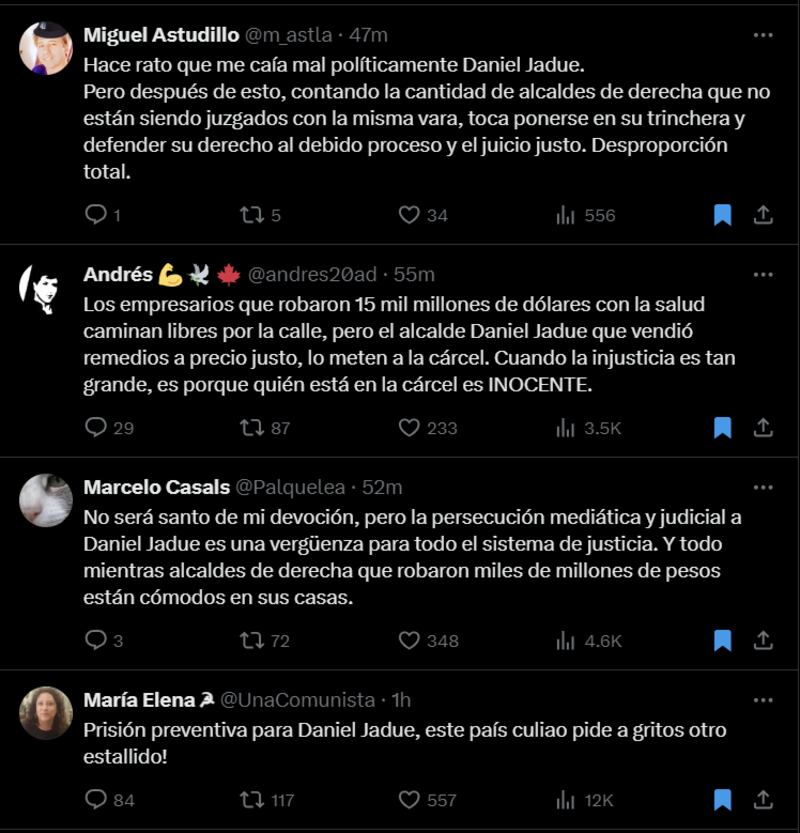 Reacción prisión preventiva Daniel Jadue | X