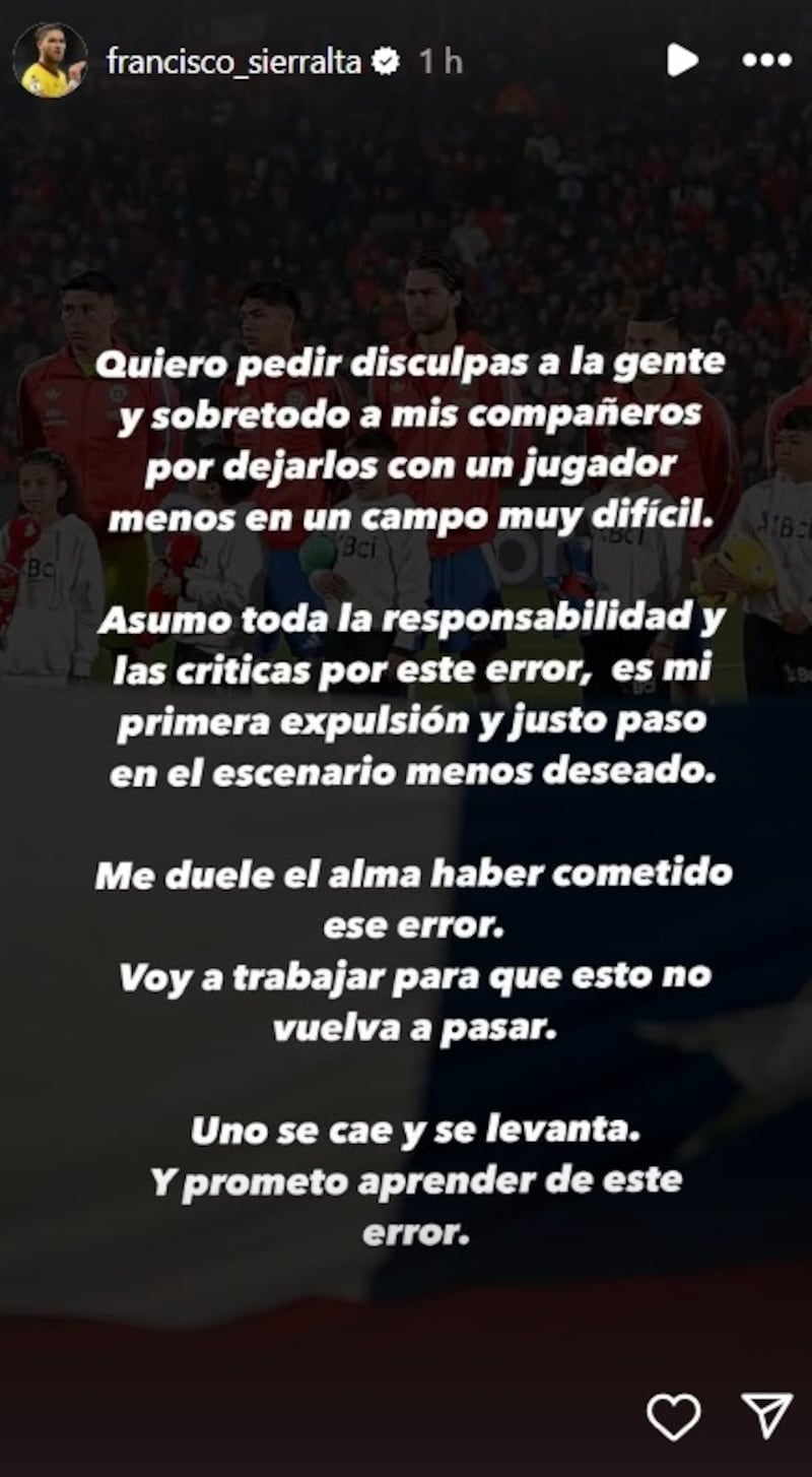 El defensor chileno ingresó en el segundo tiempo y en menos de 10 minutos fue expulsado en la derrota por 2-0 de la Roja con Bolivia.