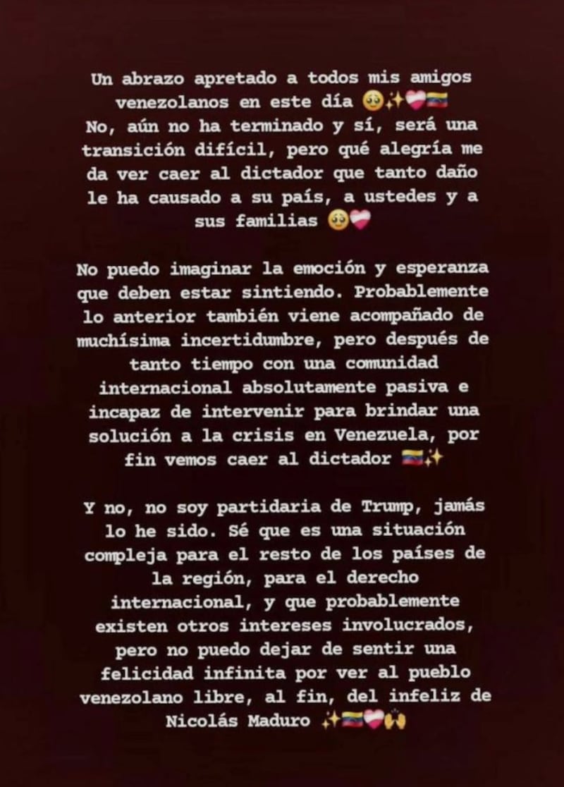 Kel Calderón saludó a sus amigos venezolanos tras la caída de Maduro