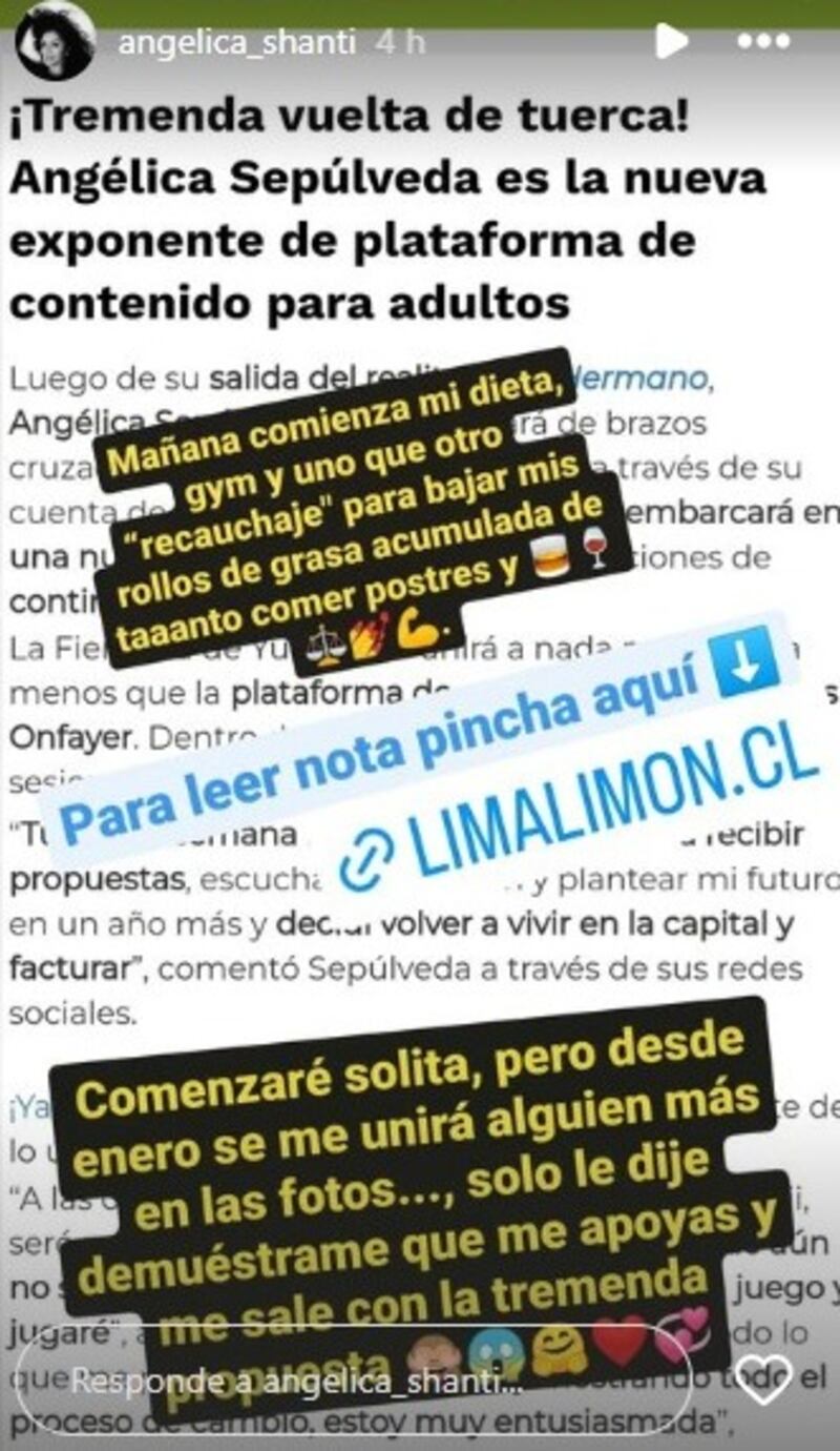 Angélica Sepúlveda sorprendió al anunciar que posará acompañada en plataforma para adultos. Captura de Instagram