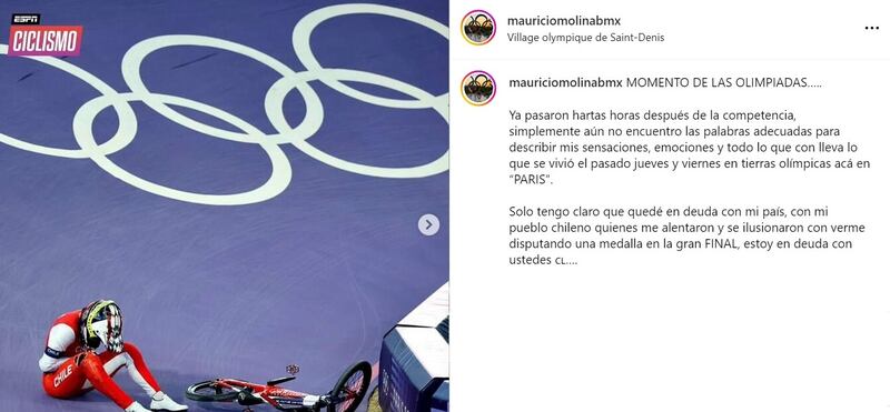 Con el compromiso de una futura revancha olímpica se despidió de París 2024 el biker chileno Mauricio Molina.