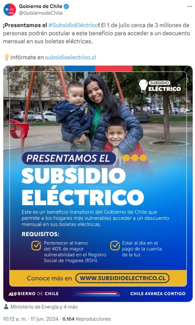El Gobierno dio a conocer el sitio web donde se puede postular al subsidio eléctrico por el alza en las tarifas de las cuentas de luz.