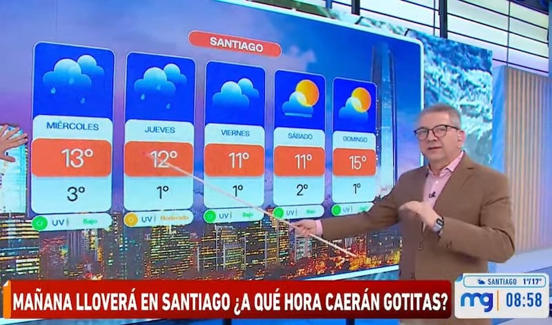 Las precipitaciones están anunciadas para la madrugada de este miércoles y se extenderían hasta el próximo jueves en la Región Metropolitana.
