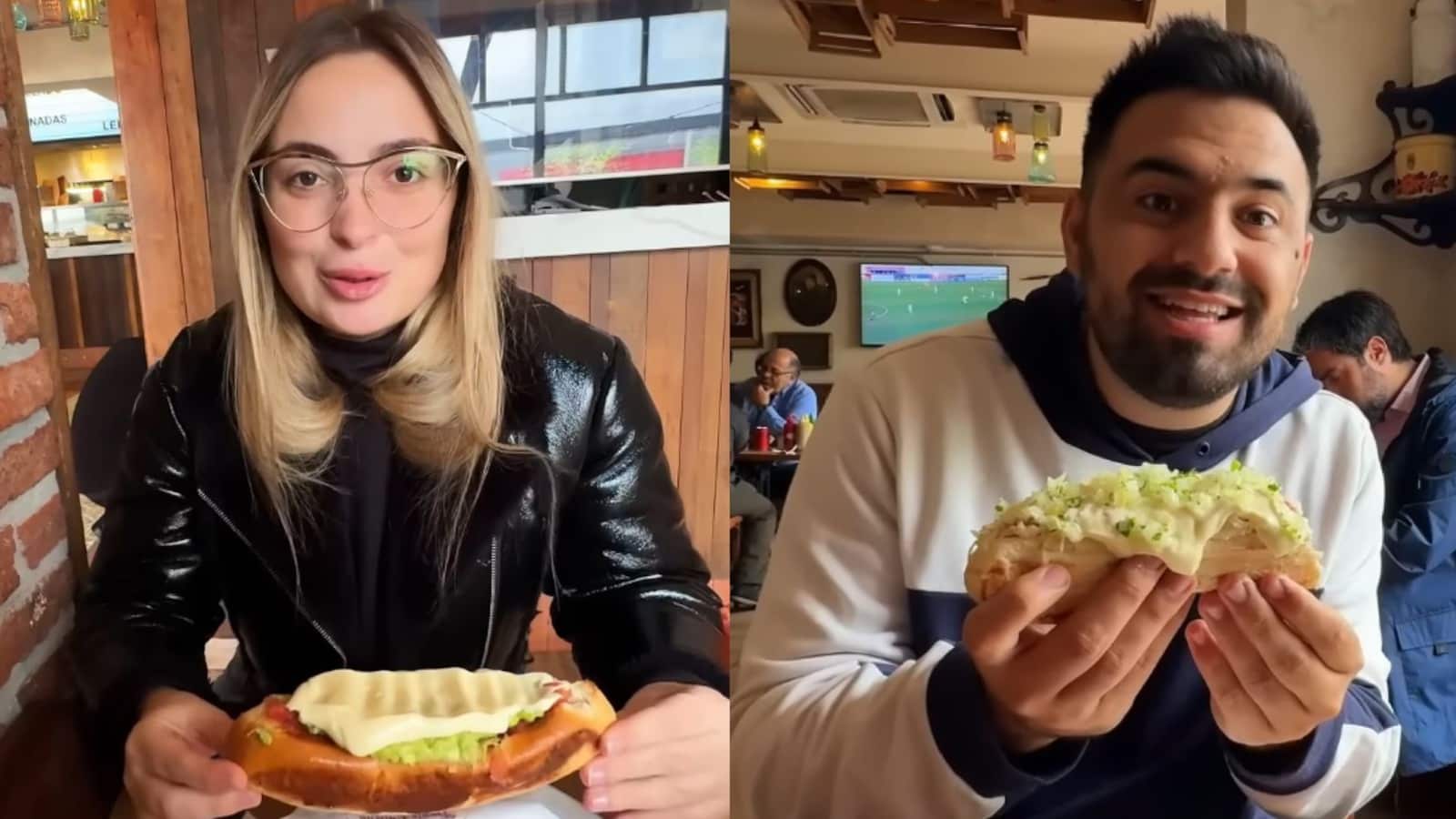 Rochi Gago y Fabri Lemus comiendo completos chilenos