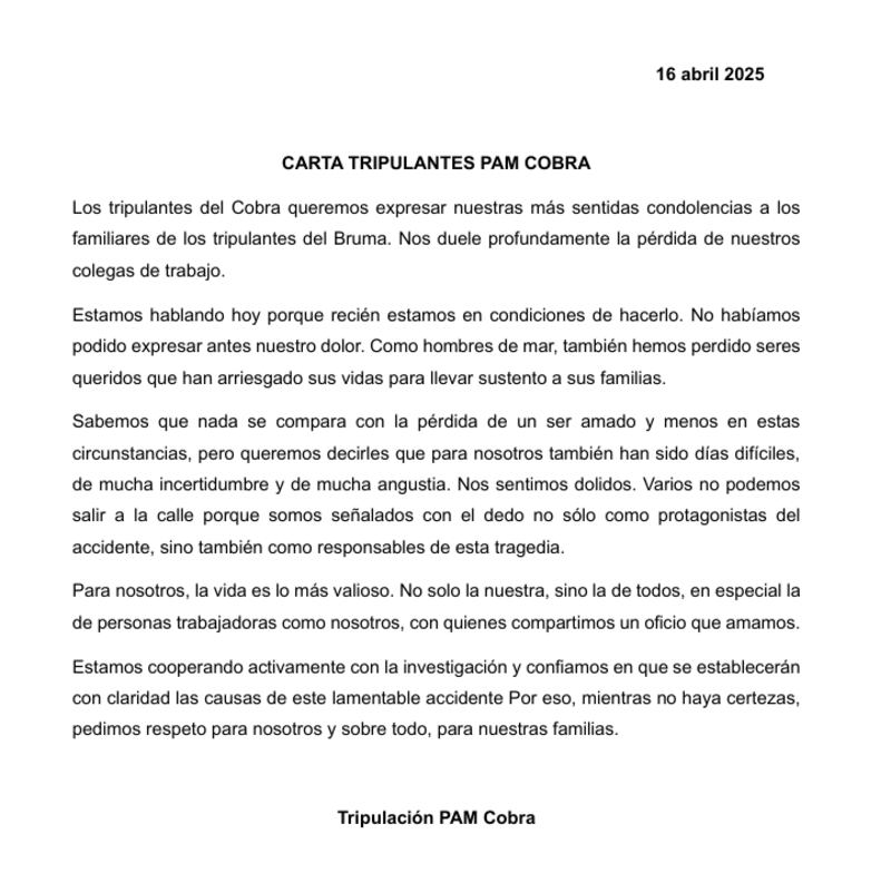 Tripulantes del “Cobra” hablan por primera vez tras tragedia de la lancha “Broma”: “Nos duele profundamente la pérdida de nuestros colegas”