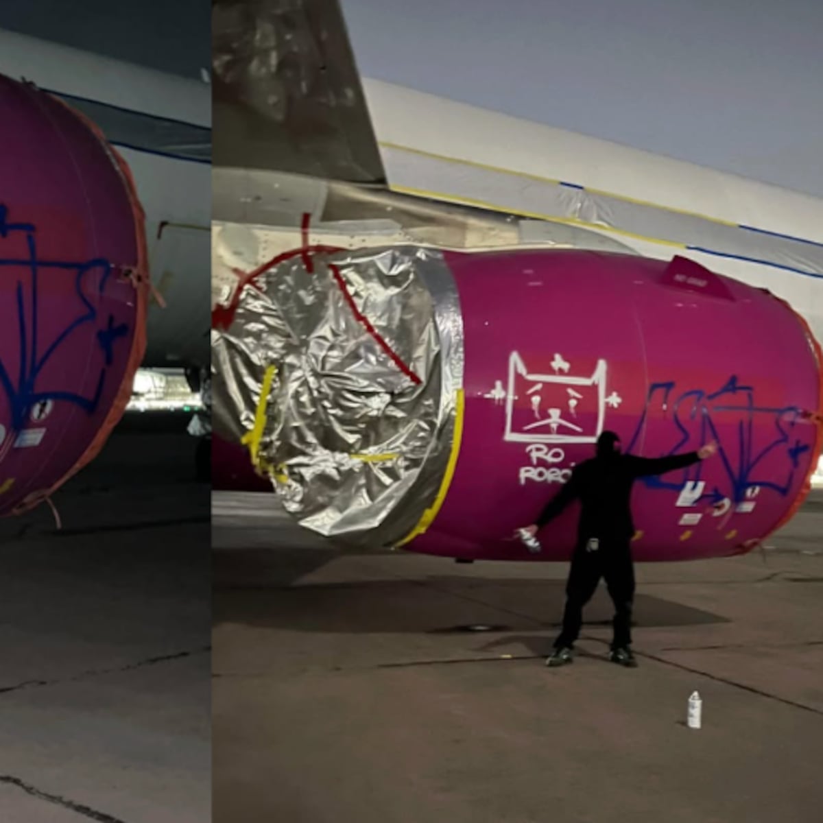 Vandalizan avión en Aeropuerto de Santiago: autor comparte registros Vandalizan avión en Aeropuerto de Santiago: autor comparte registros