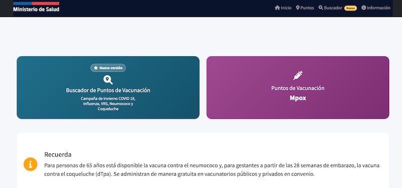 Buscador Puntos de Vacunización | Captura: mevacuno.gob.cl