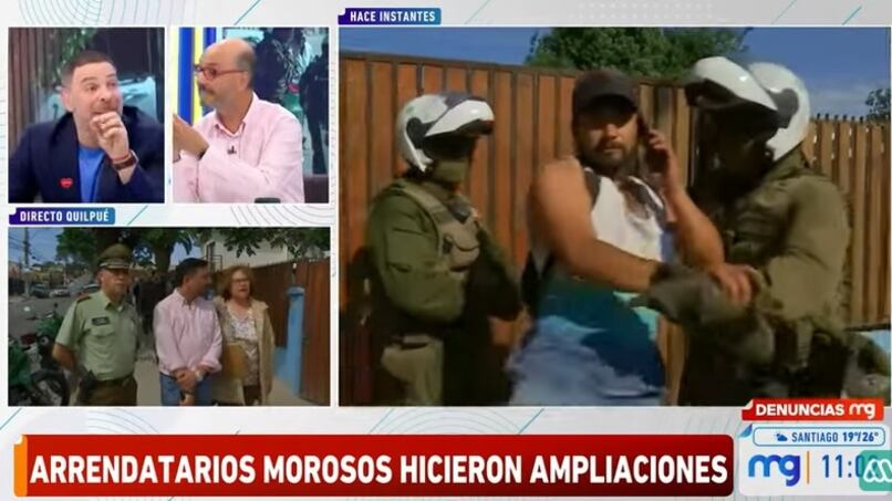 Efectivos de Carabineros detuvieron esta mañana a un hombre que pateó la cámara del programa de Mega durante la transmisión del desalojo de una casa en la comuna de Quilpué.
